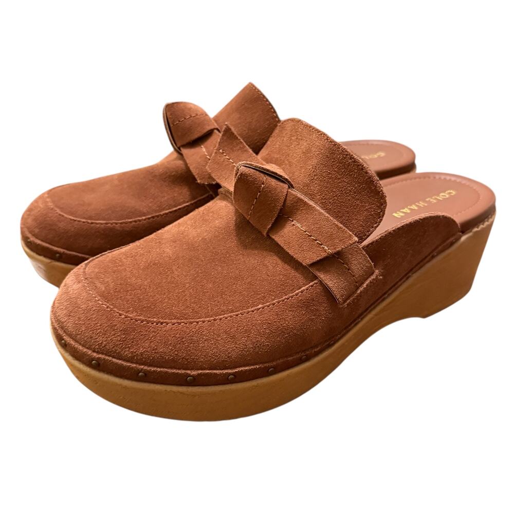 Cole Haan Women Brown Rust Cloudfeel All Day Bow Mule Clogs Sz 9 B Suede NWOB